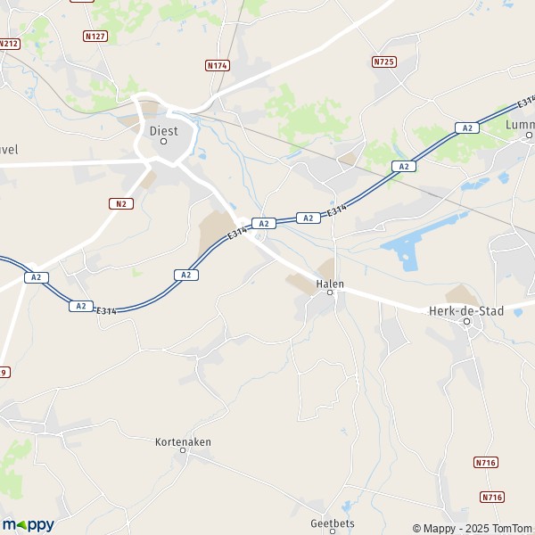De kaart voor de stad 3290-3560 Halen