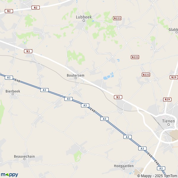 De kaart voor de stad 3300-3370 Boutersem
