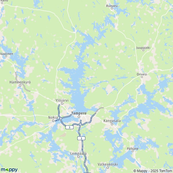De kaart voor de stad Tampere 33100-37150