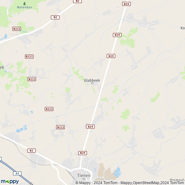 De kaart voor de stad 3380-3391 Glabbeek