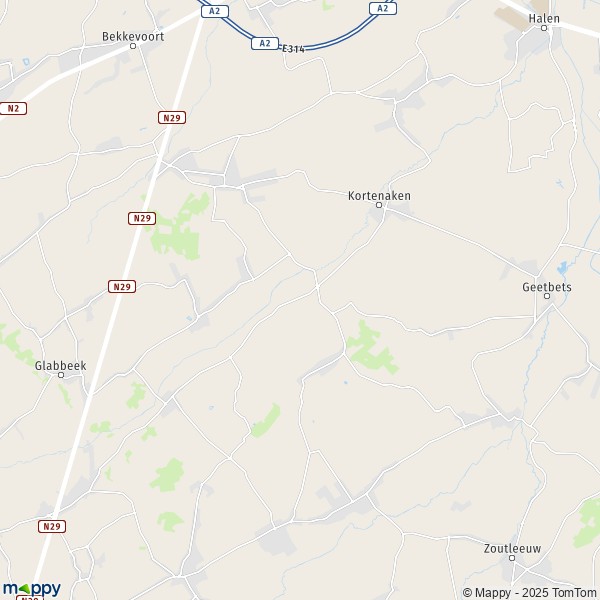 De kaart voor de stad 3381-3545 Kortenaken