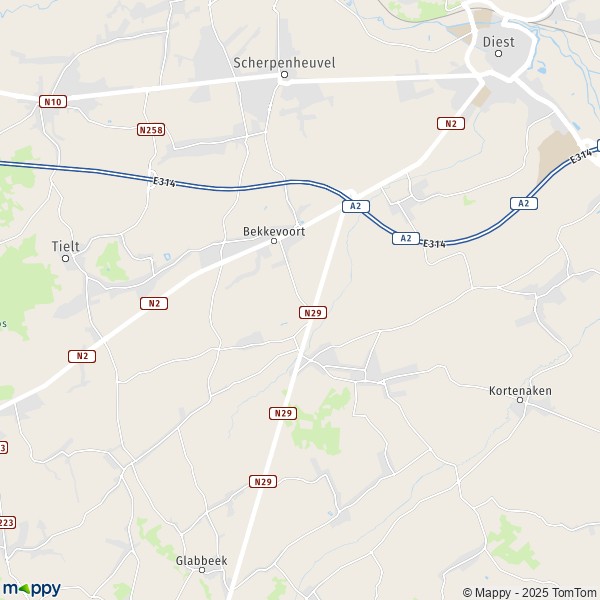 De kaart voor de stad 3390-3461 Bekkevoort