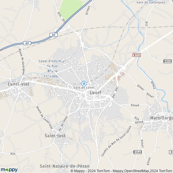 De kaart voor de stad Lunel 34400