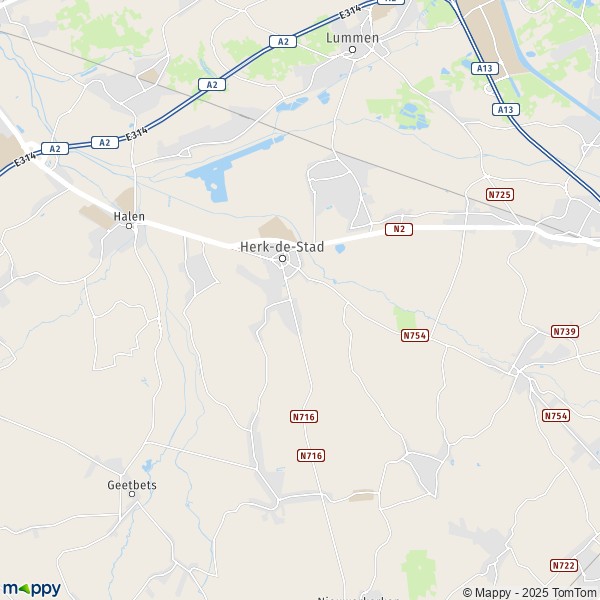De kaart voor de stad 3454-3560 Herk-de-Stad