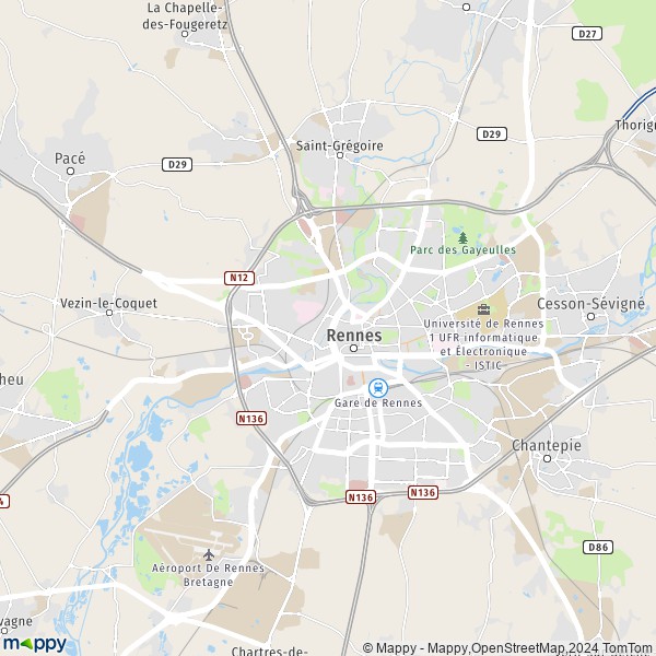 De kaart voor de stad Rennes 35000-35700