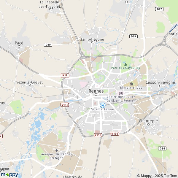 De kaart voor de stad Rennes 35000-35700