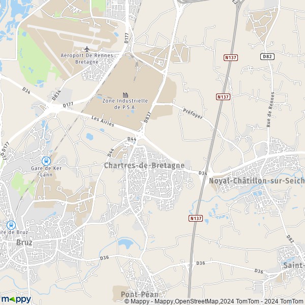 De kaart voor de stad Chartres-de-Bretagne 35131