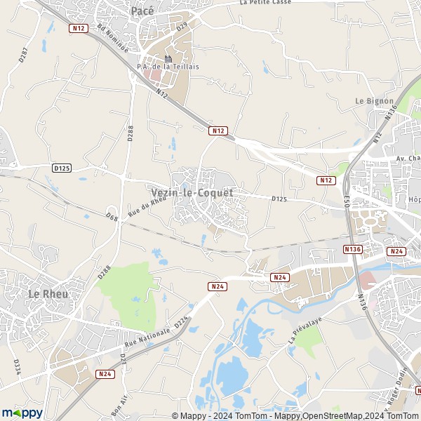 De kaart voor de stad Vezin-le-Coquet 35132