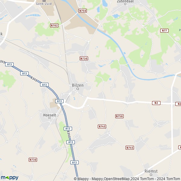 De kaart voor de stad 3590-3746 Bilzen