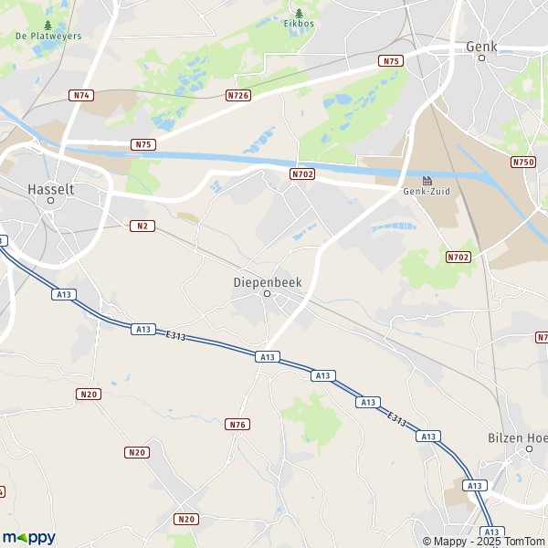 De kaart voor de stad 3590 Diepenbeek