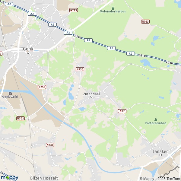 De kaart voor de stad 3600-3690 Zutendaal