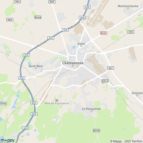 De kaart voor de stad Châteauroux 36000