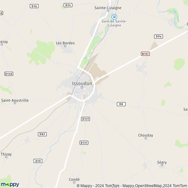 De kaart voor de stad Issoudun 36100