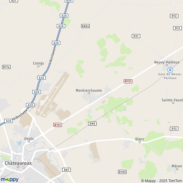 De kaart voor de stad Montierchaume 36130