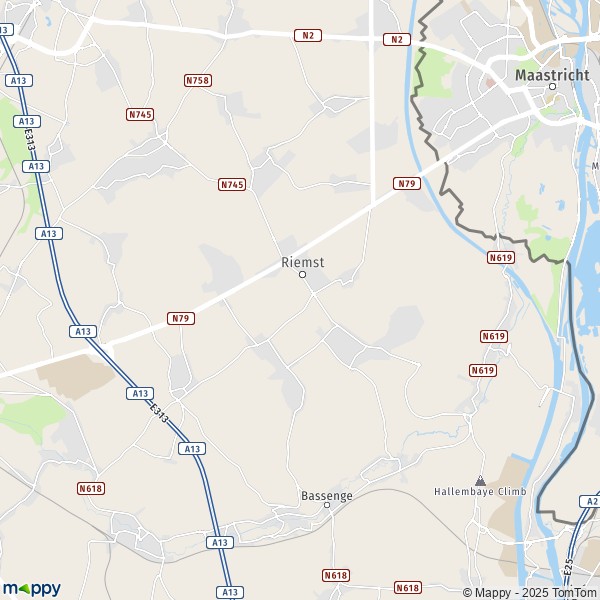 De kaart voor de stad 3620-3770 Riemst