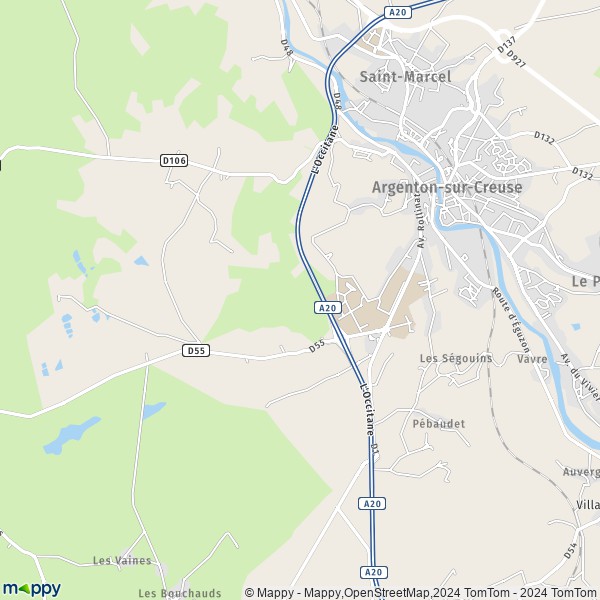 De kaart voor de stad Argenton-sur-Creuse 36200