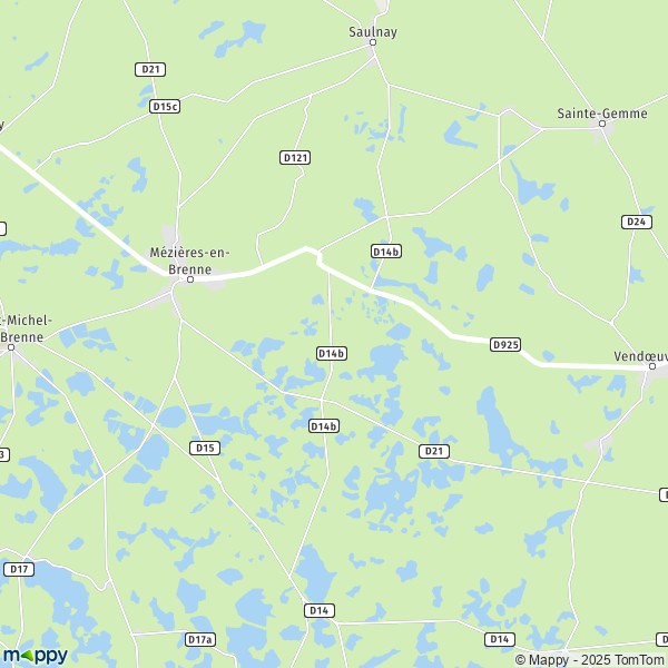 De kaart voor de stad Mézières-en-Brenne 36290