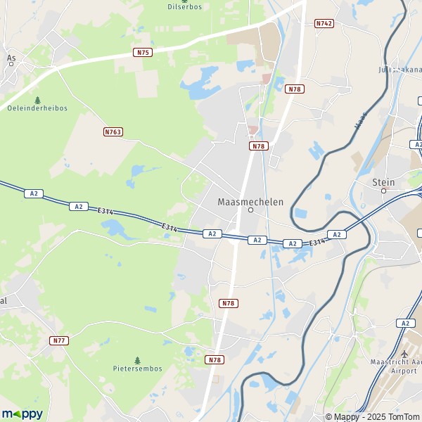 De kaart voor de stad 3630-3631 Maasmechelen