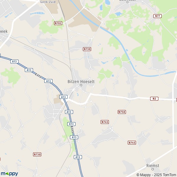 De kaart voor de stad 3700-3746 Bilzen-Hoeselt