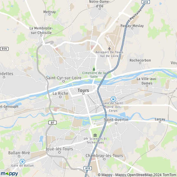 De kaart voor de stad Tours 37000-37200