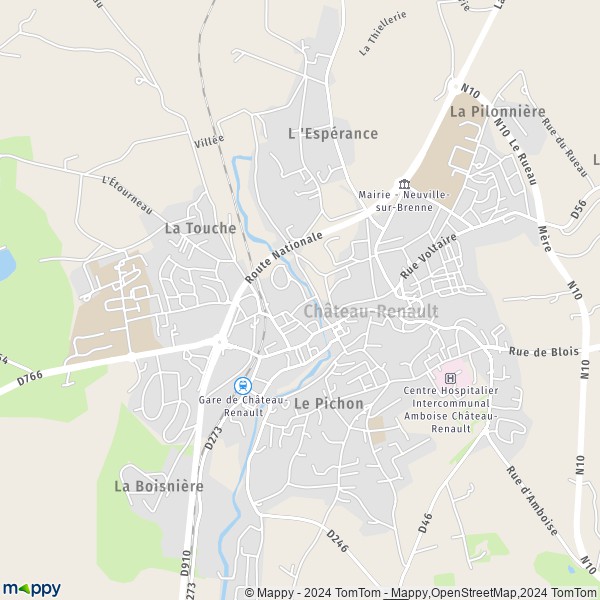 De kaart voor de stad Château-Renault 37110