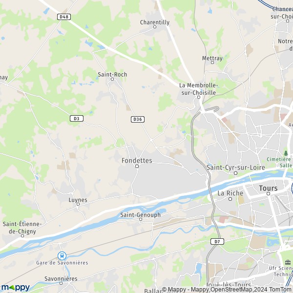 De kaart voor de stad Fondettes 37230