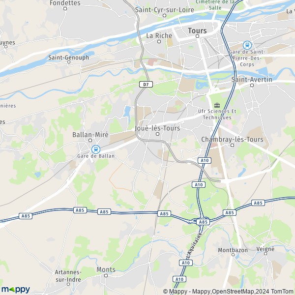 De kaart voor de stad Joué-lès-Tours 37300