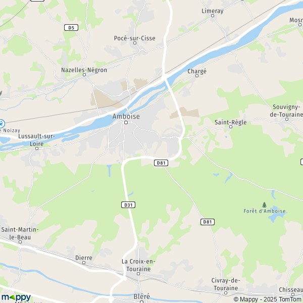 De kaart voor de stad Amboise 37400