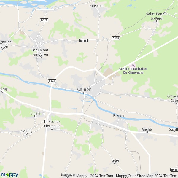 De kaart voor de stad Chinon 37500