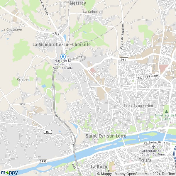De kaart voor de stad Saint-Cyr-sur-Loire 37540