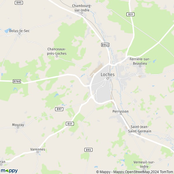 De kaart voor de stad Loches 37600