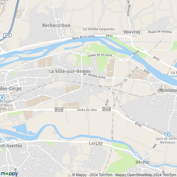 De kaart voor de stad La Ville-aux-Dames 37700