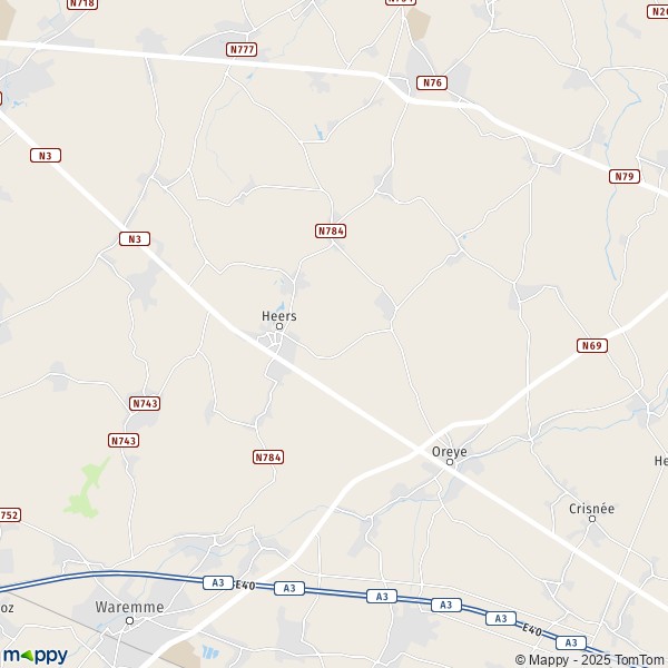 De kaart voor de stad 3800-4360 Heers