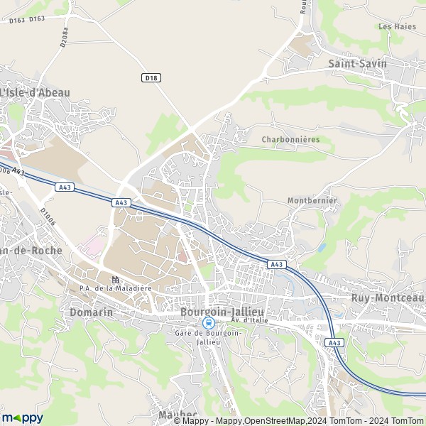 De kaart voor de stad Bourgoin-Jallieu 38300