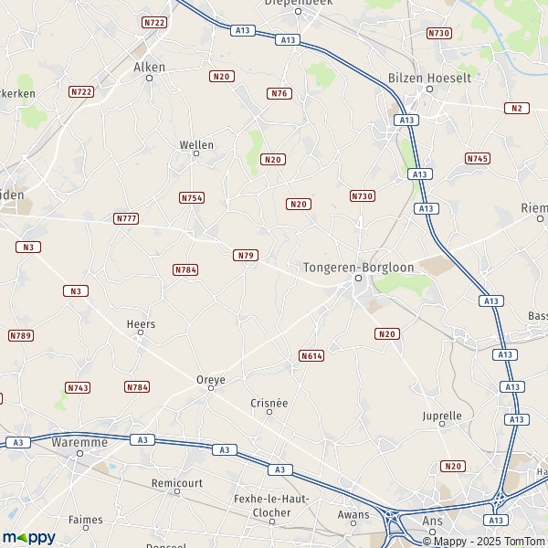 Kaart Borgloon, 3840 Tongeren-Borgloon