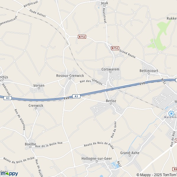 De kaart voor de stad 3890-4257 Berloz