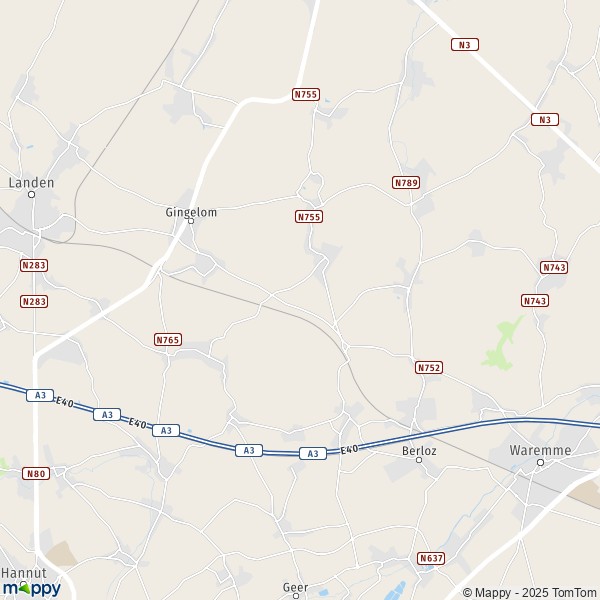 De kaart voor de stad 3890-3891 Gingelom