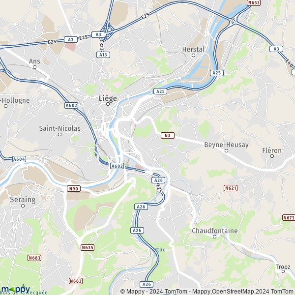 De kaart voor de stad 4000-4130 Luik
