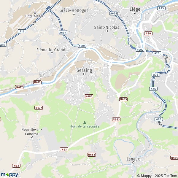 De kaart voor de stad 4000-4460 Seraing