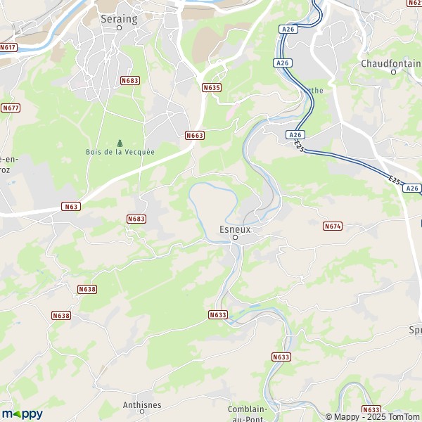 De kaart voor de stad 4052-4130 Esneux
