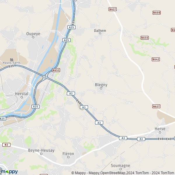 De kaart voor de stad 4090-4672 Blegny
