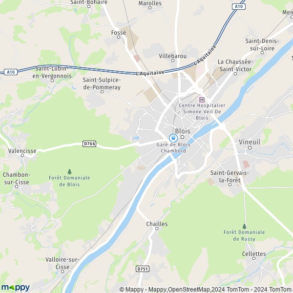 De kaart voor de stad Blois 41000