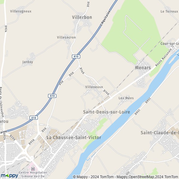 De kaart voor de stad Saint-Denis-sur-Loire 41000