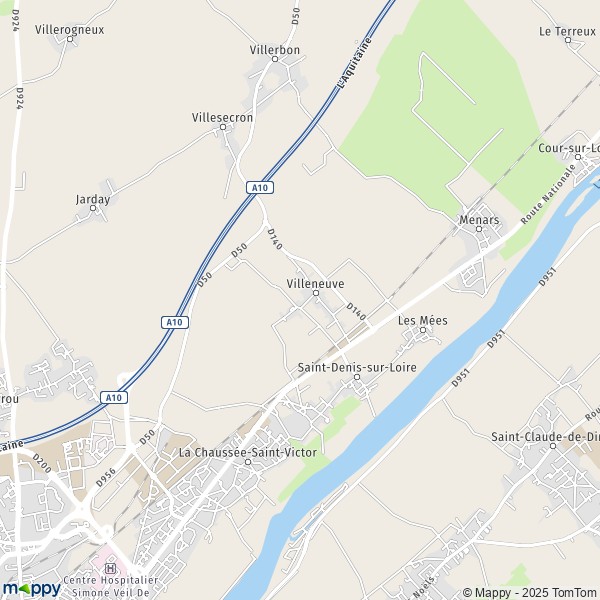 De kaart voor de stad Saint-Denis-sur-Loire 41000