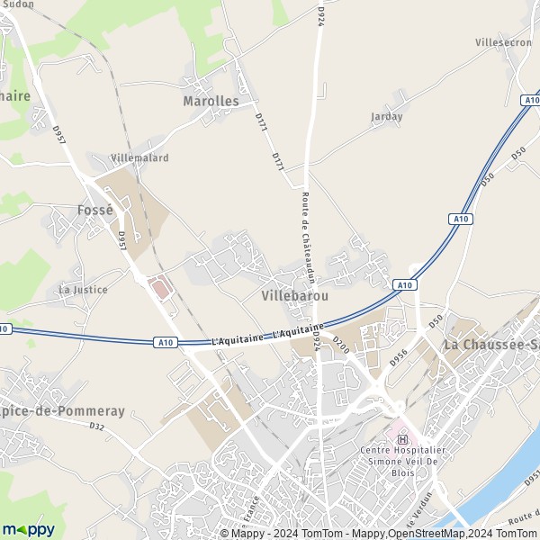 De kaart voor de stad Villebarou 41000