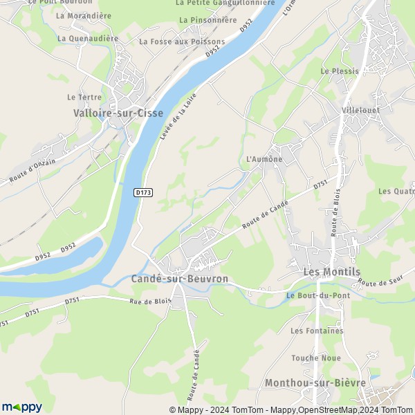 De kaart voor de stad Candé-sur-Beuvron 41120