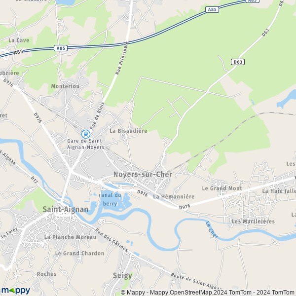 De kaart voor de stad Noyers-sur-Cher 41140