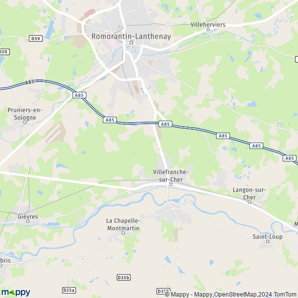 De kaart voor de stad Villefranche-sur-Cher 41200