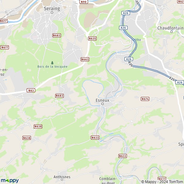 De kaart voor de stad 4130 Esneux