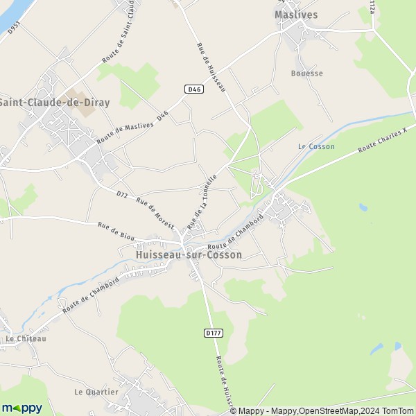 De kaart voor de stad Huisseau-sur-Cosson 41350